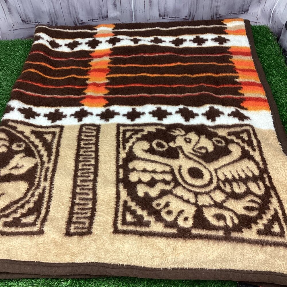Vintage Biederlack Orange Brown Southwestern Blanket, Made In West Germany